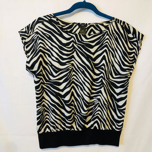Ann Taylor Petite Black Ivory Animal Print Blouse